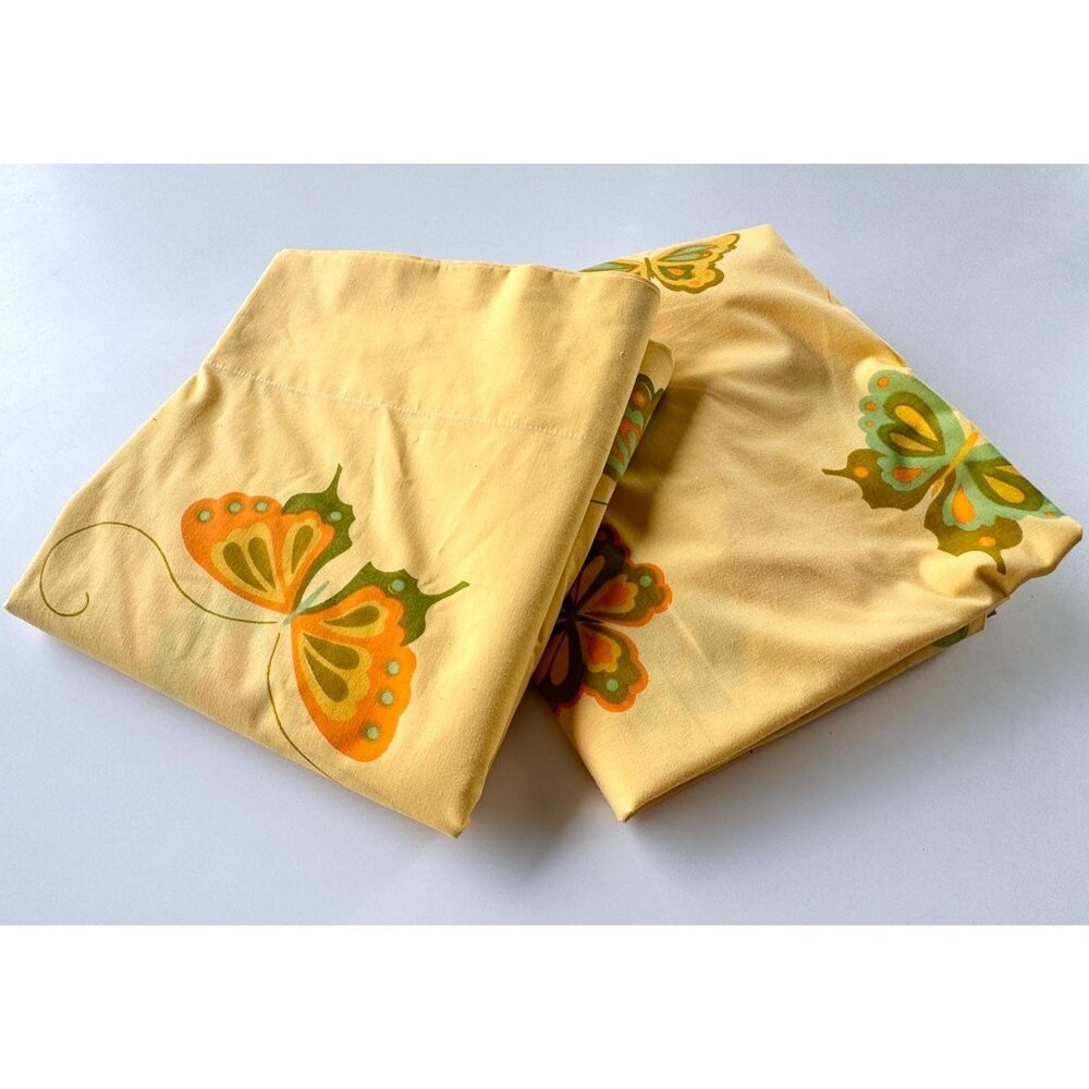 Vintage 70s bedsheet set top and fitted, Martex Hanae Mori design, twin size bed